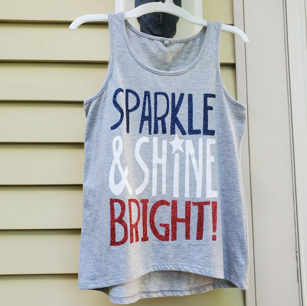 Girls sz 12 Patriotic Shirt Tank - Sparkle & Shine Bright